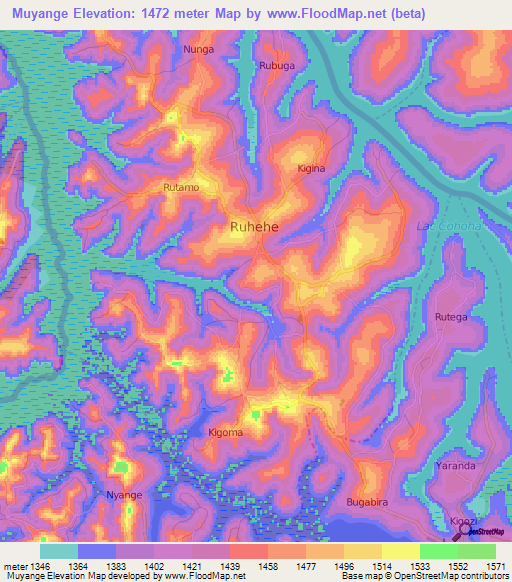 Muyange,Burundi Elevation Map