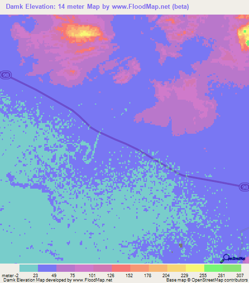 Damk,Iran Elevation Map