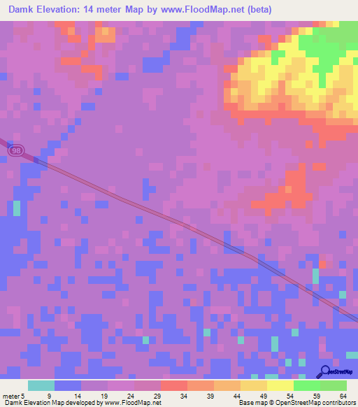 Damk,Iran Elevation Map