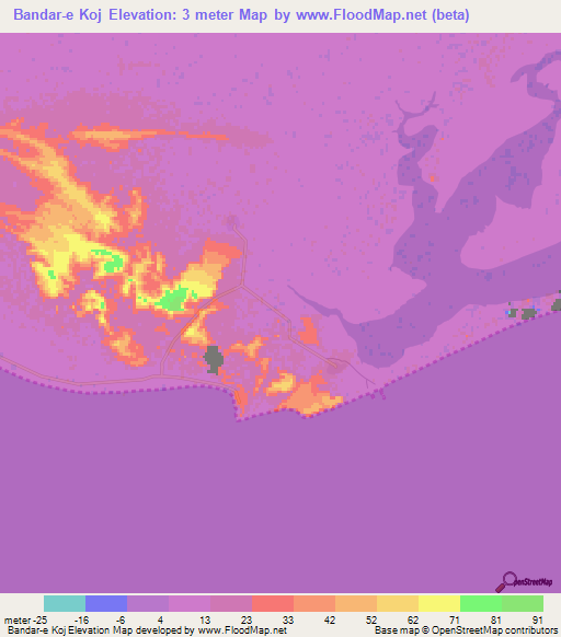 Bandar-e Koj,Iran Elevation Map