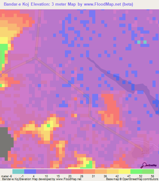 Bandar-e Koj,Iran Elevation Map