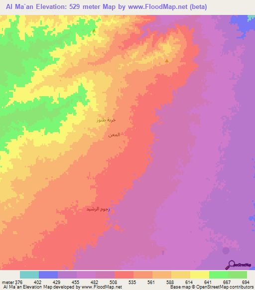 Al Ma`an,Syria Elevation Map