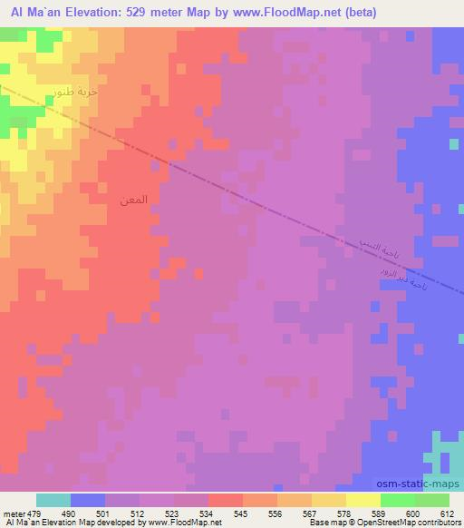Al Ma`an,Syria Elevation Map