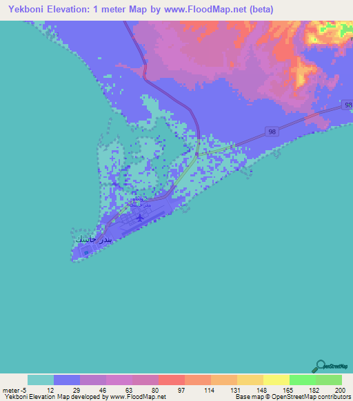 Yekboni,Iran Elevation Map