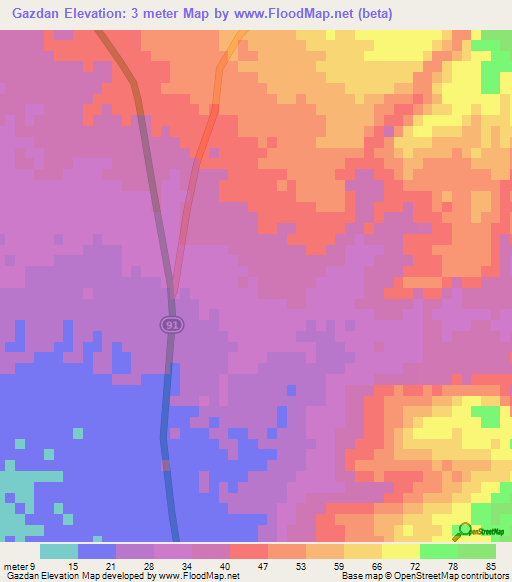 Gazdan,Iran Elevation Map