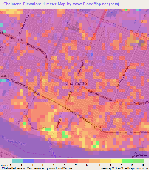 Elevation of Chalmette,US Elevation Map, Topography, Contour