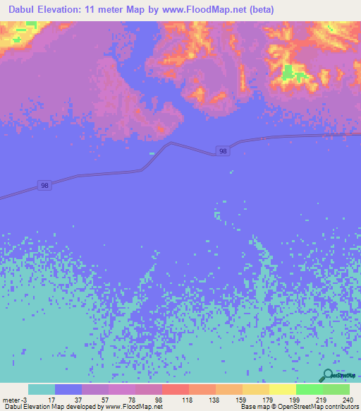 Dabul,Iran Elevation Map