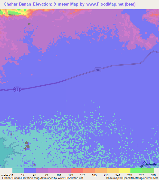 Chahar Banan,Iran Elevation Map