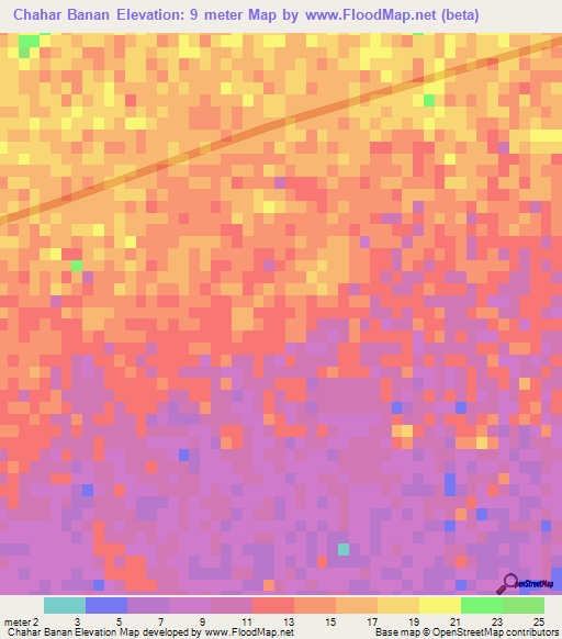 Chahar Banan,Iran Elevation Map