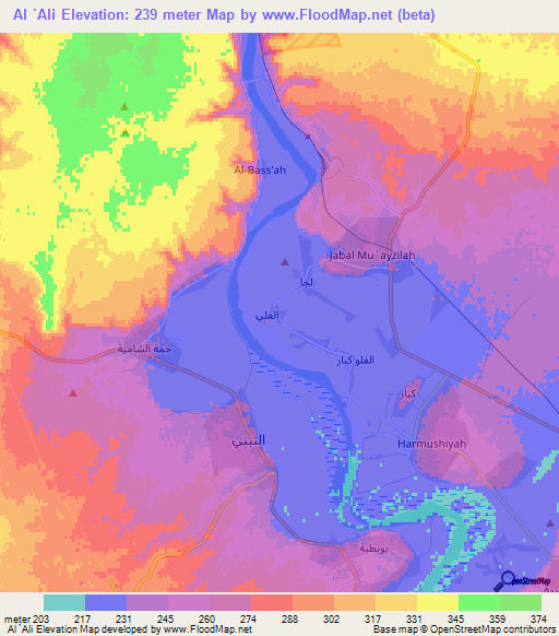 Al `Ali,Syria Elevation Map