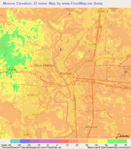 Elevation of Monroe,US Elevation Map, Topography, Contour