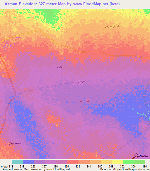 `Azman,Syria Elevation Map