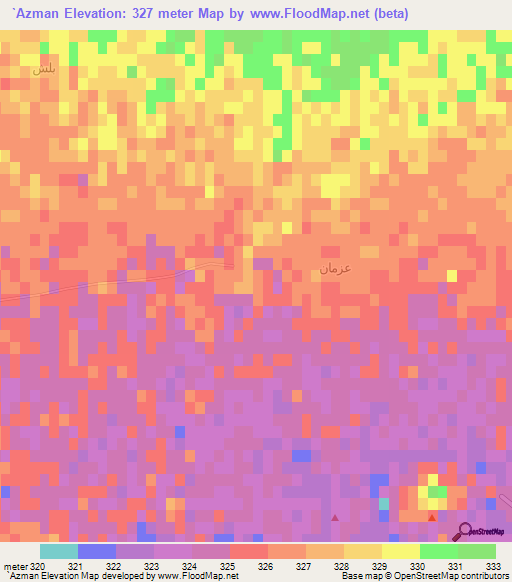 `Azman,Syria Elevation Map