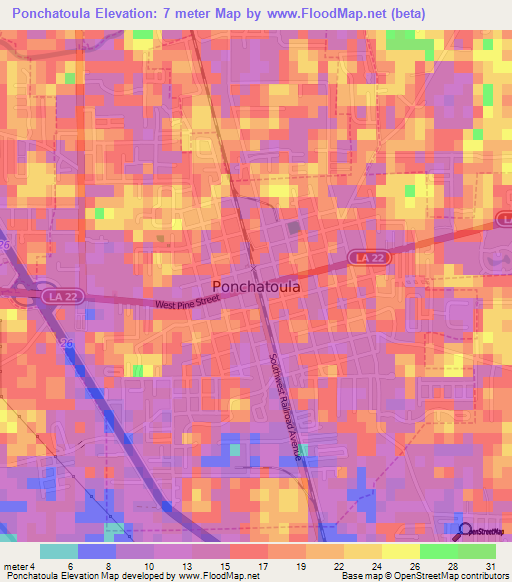 Elevation of Ponchatoula,US Elevation Map, Topography, Contour