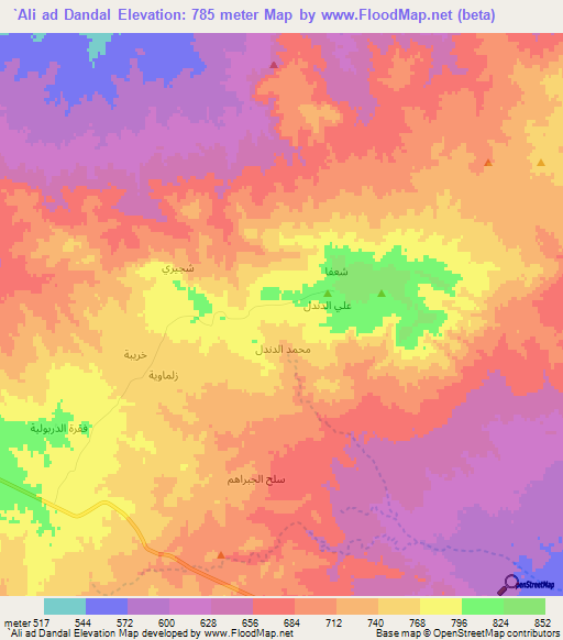 `Ali ad Dandal,Syria Elevation Map