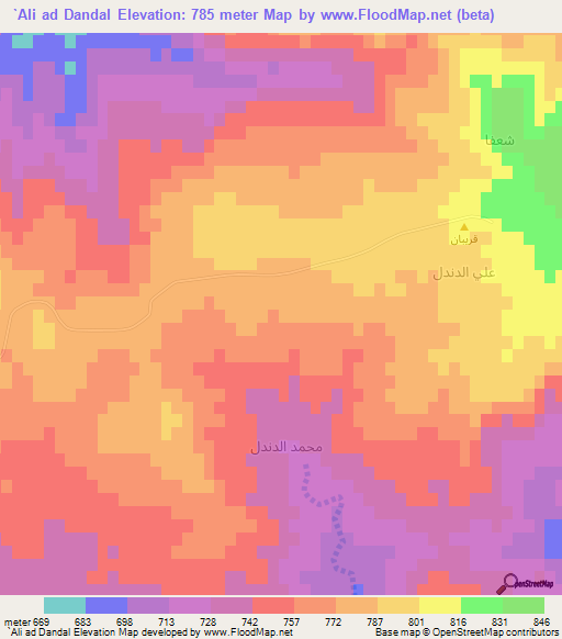 `Ali ad Dandal,Syria Elevation Map