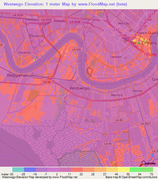 Elevation of Westwego,US Elevation Map, Topography, Contour