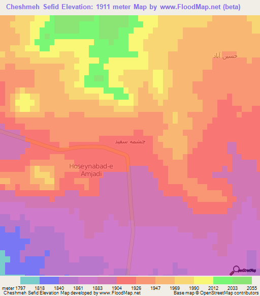 Cheshmeh Sefid,Iran Elevation Map