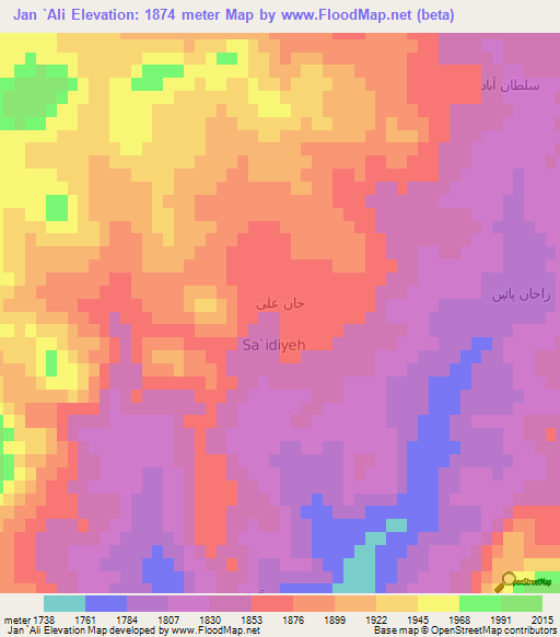 Jan `Ali,Iran Elevation Map