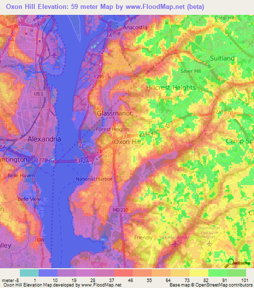 Elevation of Oxon Hill,US Elevation Map, Topography, Contour