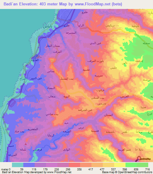 Badi`an,Syria Elevation Map