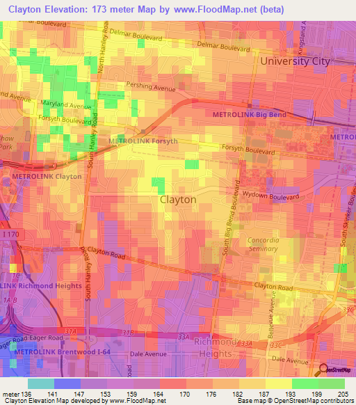 Elevation of Clayton,US Elevation Map, Topography, Contour