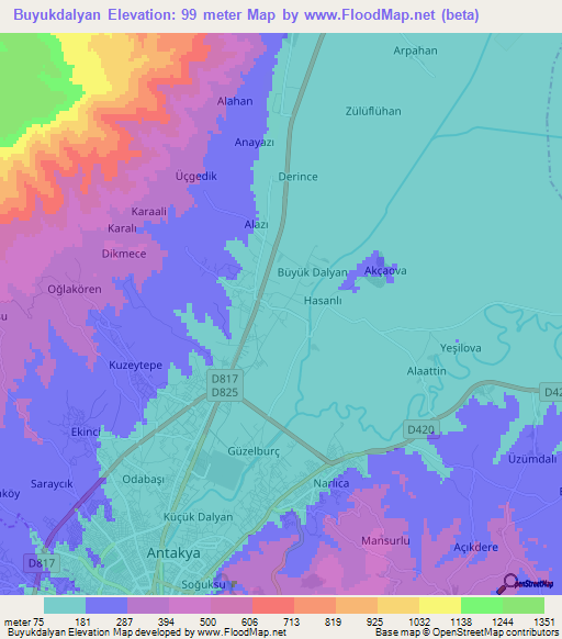 Buyukdalyan,Turkey Elevation Map
