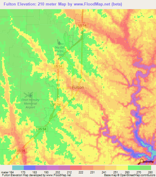 Elevation of Fulton,US Elevation Map, Topography, Contour