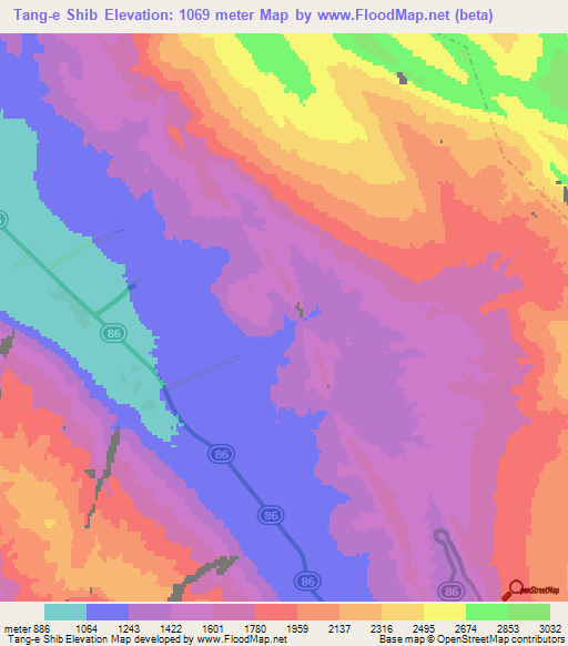 Tang-e Shib,Iran Elevation Map