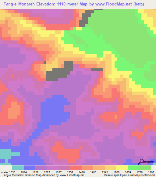 Tang-e Monareh,Iran Elevation Map
