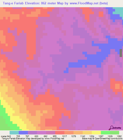 Tang-e Fariab,Iran Elevation Map