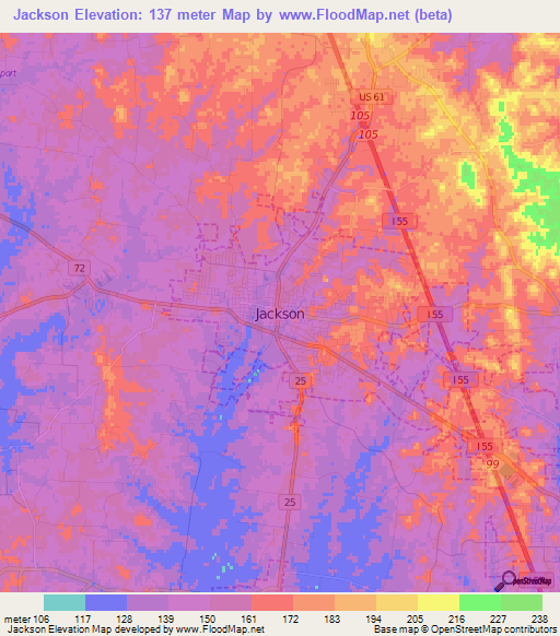 Elevation of Jackson,US Elevation Map, Topography, Contour