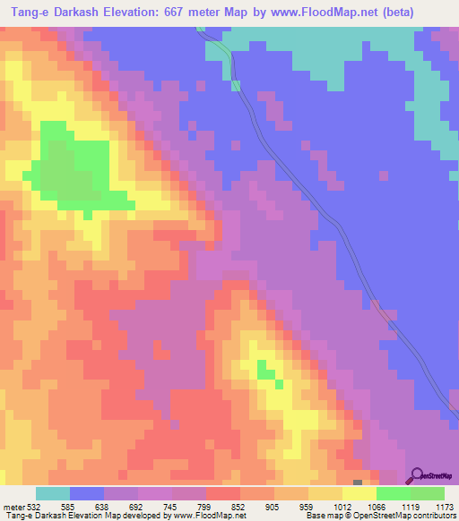 Tang-e Darkash,Iran Elevation Map