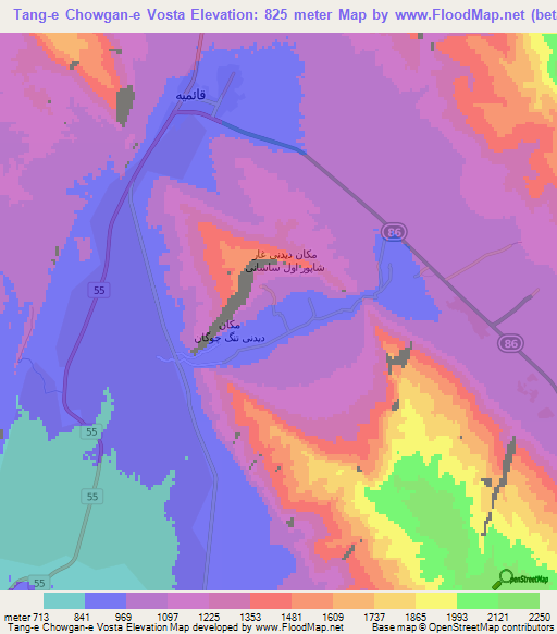 Tang-e Chowgan-e Vosta,Iran Elevation Map