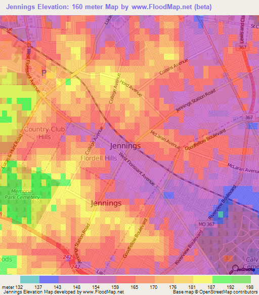 Jennings,US Elevation Map