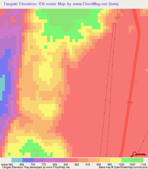 Tangaki,Iran Elevation Map