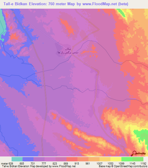 Tall-e Bidkan,Iran Elevation Map