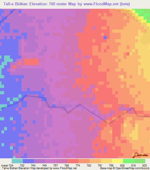 Tall-e Bidkan,Iran Elevation Map