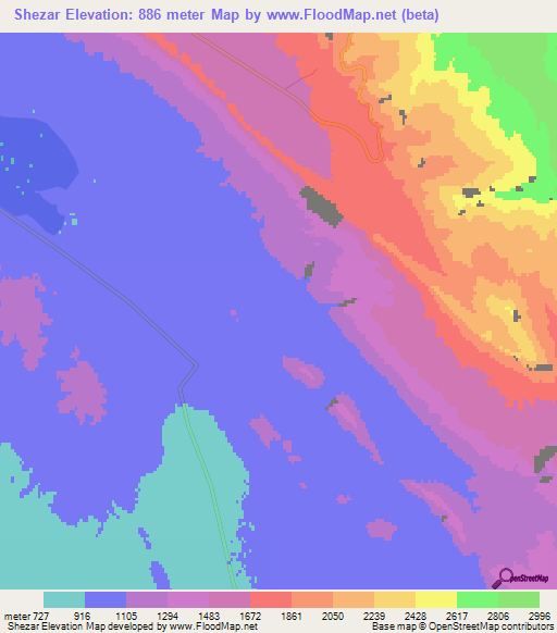 Shezar,Iran Elevation Map