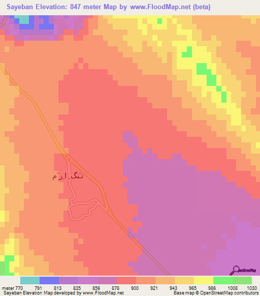 Sayeban,Iran Elevation Map