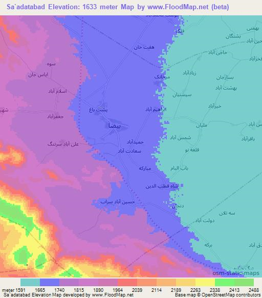 Sa`adatabad,Iran Elevation Map