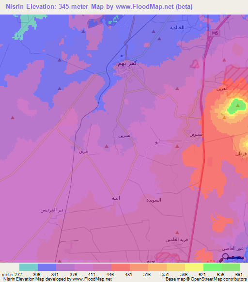 Nisrin,Syria Elevation Map