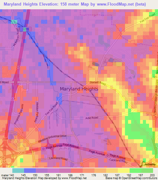 Maryland Heights,US Elevation Map