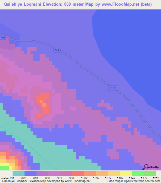 Qal`eh-ye Loqmani,Iran Elevation Map