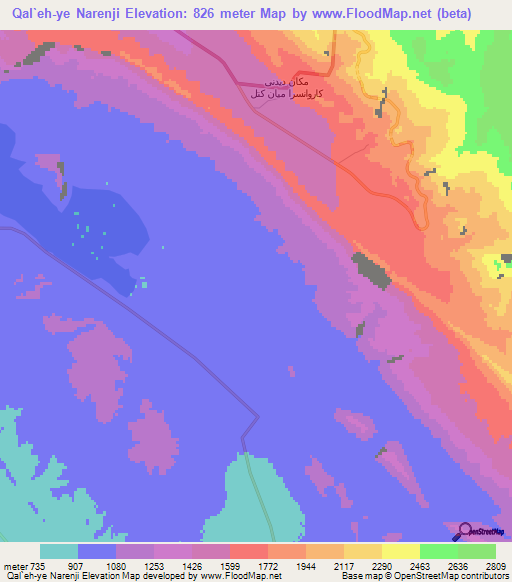 Qal`eh-ye Narenji,Iran Elevation Map