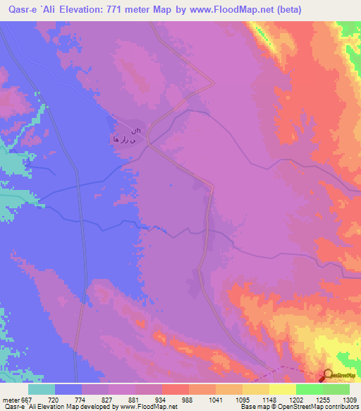 Qasr-e `Ali,Iran Elevation Map