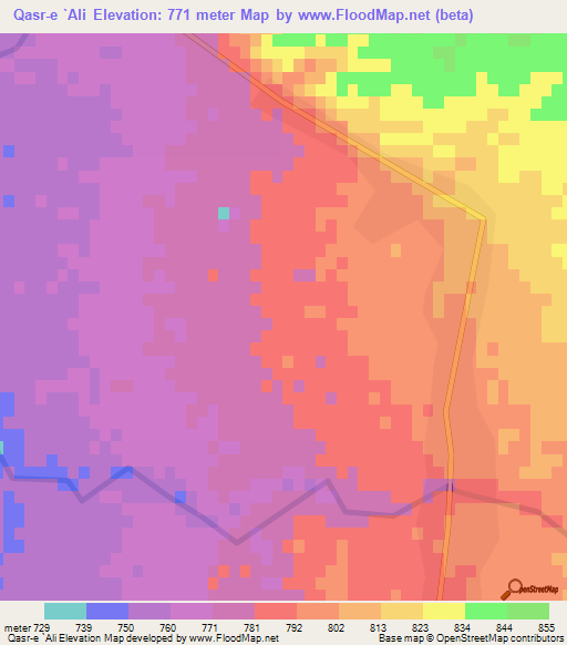 Qasr-e `Ali,Iran Elevation Map