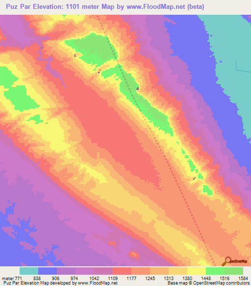 Puz Par,Iran Elevation Map