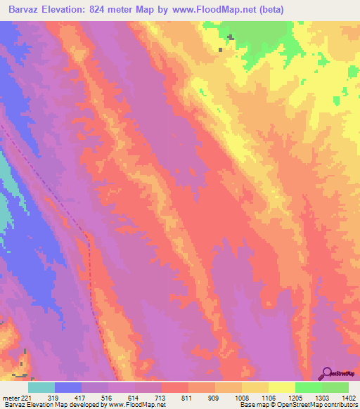 Barvaz,Iran Elevation Map