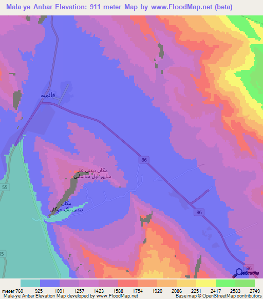 Mala-ye Anbar,Iran Elevation Map